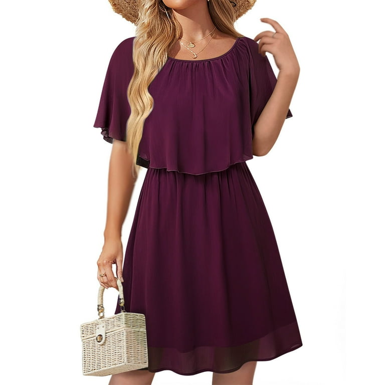 Chiffon Sleeveless Solid Color Knee Length Round Neck Vacation Dresses Chiffon Sleeveless Solid Color Knee Length Round Neck Vacation Dresses