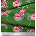 thumbnail image 2 of Soimoi Green Rayon Fabric Leaves & Ranunculus Floral Printed Craft Fabric by the Yard 42 Inch Wide, 2 of 3