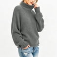 thumbnail image 5 of Rexolia Women's Turtleneck Cable Knit Sweater Chunky Oversized Long Sleeve Fall Gray XL, 5 of 6