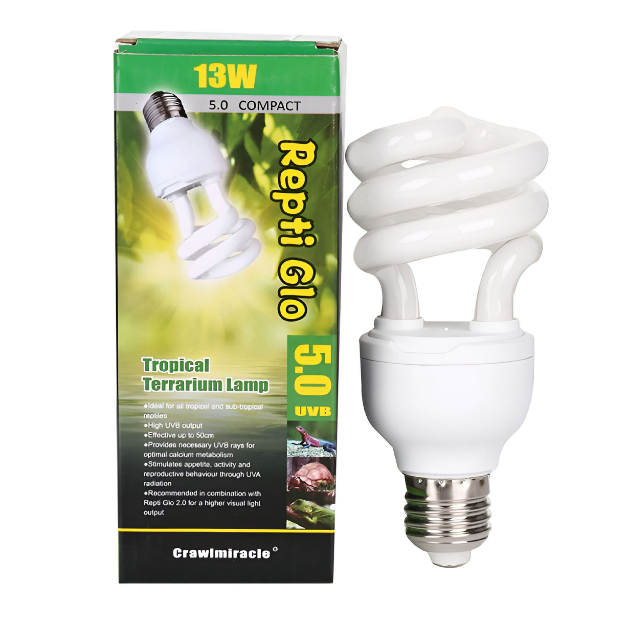 HIBIBUD 2026 New Uva Uvb Reptile Light 13W 5.0/10.0 Compact Fluorescent Terrarium Lamp for Tropical/Desert Reptiles and Amphibians,For Reptile Tanks,Terrariums,Basking Areas,Amphibian Habitats.