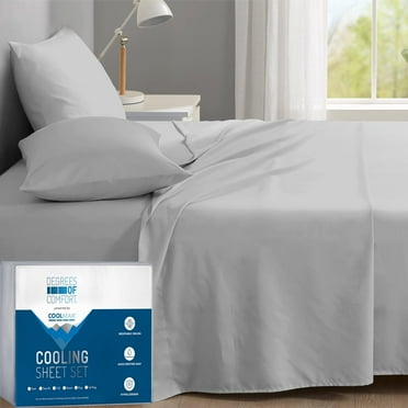 Coolmax Queen Sheet Set, 4 Pieces Sheets Queen Size Bed Set, Cooling Sheets for Hot Sleepers, Super Soft, 16 Inch Deep Pocket, Light Grey