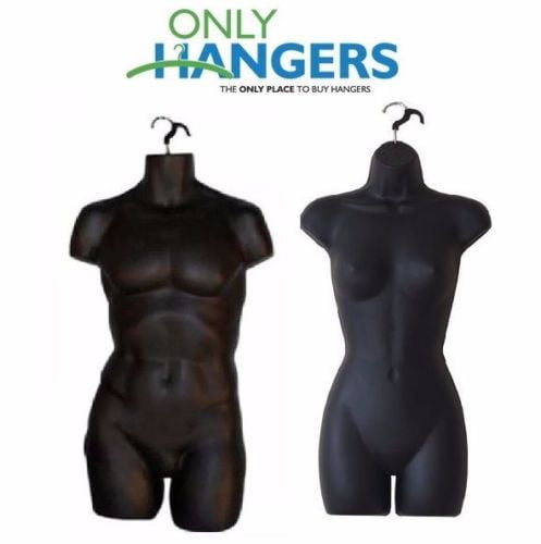 Flesh Male Flesh Female Dress Form Mannequin Hip Long Hollow Back Body Torso Set w/Metal Stand with Metal Pole & Hanging Hook S-M Sizes