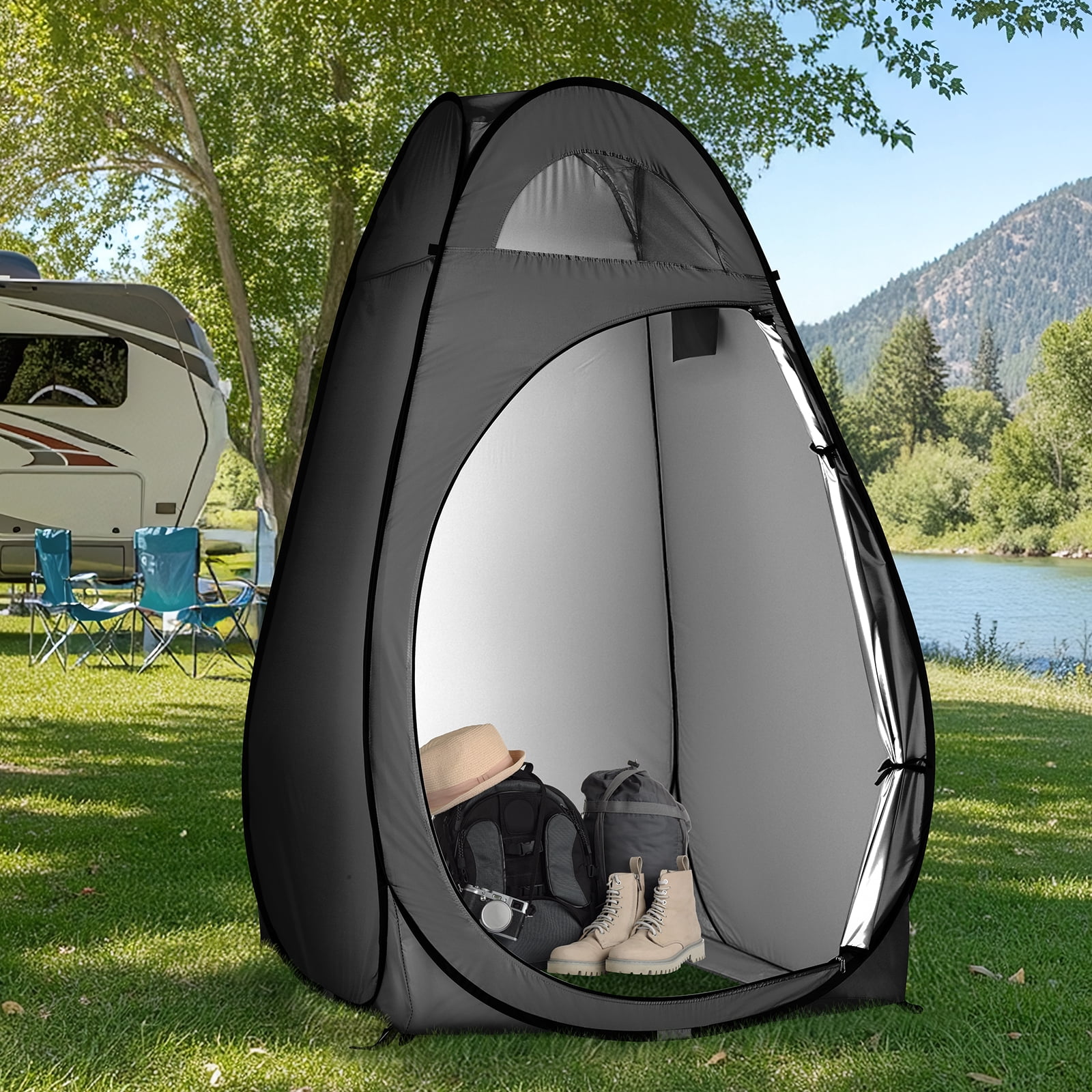 Ktaxon Camping Shower Tent, Portable Pop Up Changing Tent, Waterproof Dressing Room Privacy Tent for Camping Beach, Black