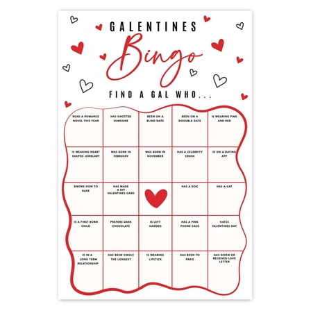 Koyal Wholesale Galentine’s Day Bingo Game Cards Red Black, Girls Night Party, 24-Pack