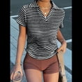 thumbnail image 4 of Camiseta de Corta con Cuello en V para Mujer, Sin Mangas, con Cuello A Rayas, Prendas Casuales de Moda 2025. Negro M, 4 of 9