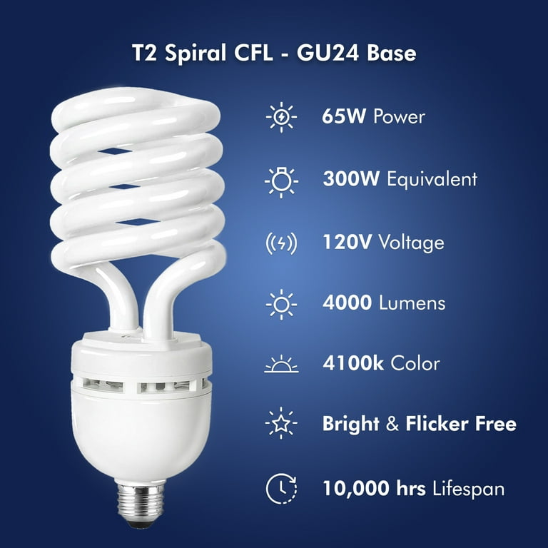Xtricity CFL T5 Spiral Light Bulbs 4100K Cool White 65W 300W Eqv 4000 Lm E26 base