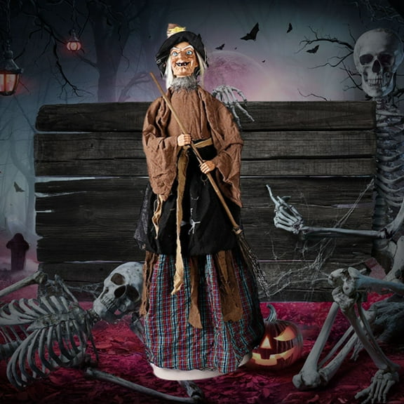 Rongxk Halloween Animated Standing Witch Life Size Animatronic Witch with Pre Recorded Phrases Glowing Red Posable Arms Ideal for Scary Halloween Holiday Decor Prop Indoor/Outdor