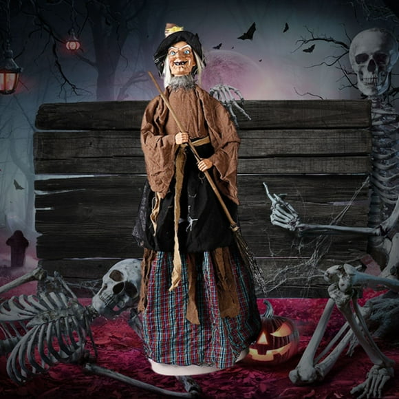 AKEGAMN Clearance! Halloween Animated Standing Witch Life Size Animatronic Witch With Pre Recorded Phrases Glowing Red Posable Arms Ideal For Scary Halloween Holiday Decor Prop Indoor/Outdor Hallowe
