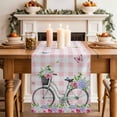 thumbnail image 2 of Table Runner - 72 Inch Long, Spring Kitchen Dining Table Runner Dresser Scarves, Bicycles Leaves Butterfly Flowers Pink Buffalo Plaid Farmhouse Decor for Coffee Tables Wedding Party Banquet, 2 of 8