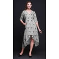 thumbnail image 2 of Bimba Coton Gris Facettes Triangle Géométrique Imprimé Dames Asymétrique Poche Robe Droite Manche Courte Col en V Mi-Longue-Moyen, 2 of 4
