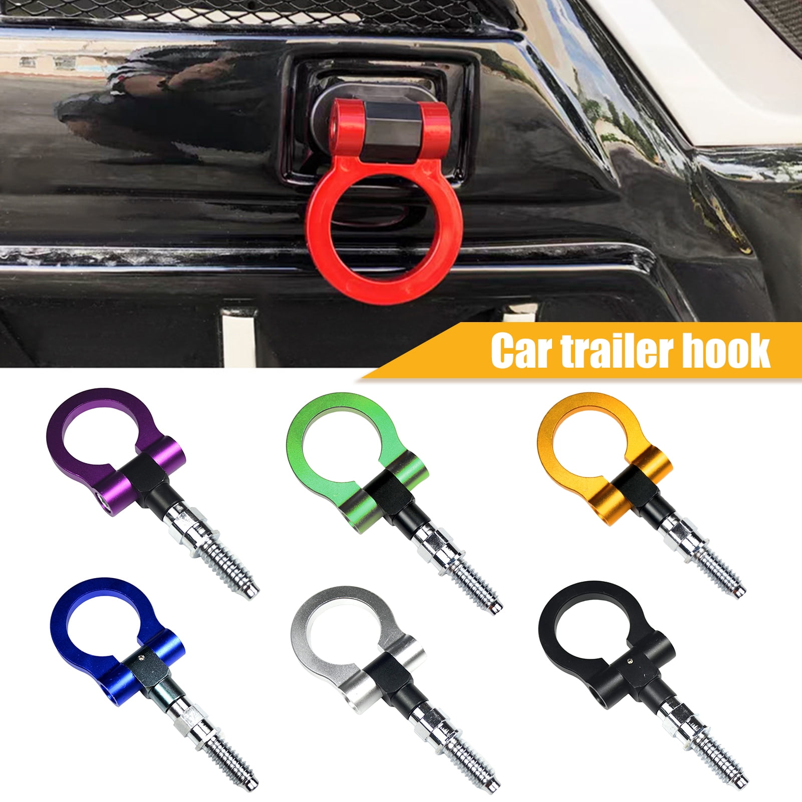 Anvazise Car Tow Hook Sturdy Wear resistant JP EU Plug Front Bumper Auto Trailer Ring Hook Car Supply Golden EU Plug