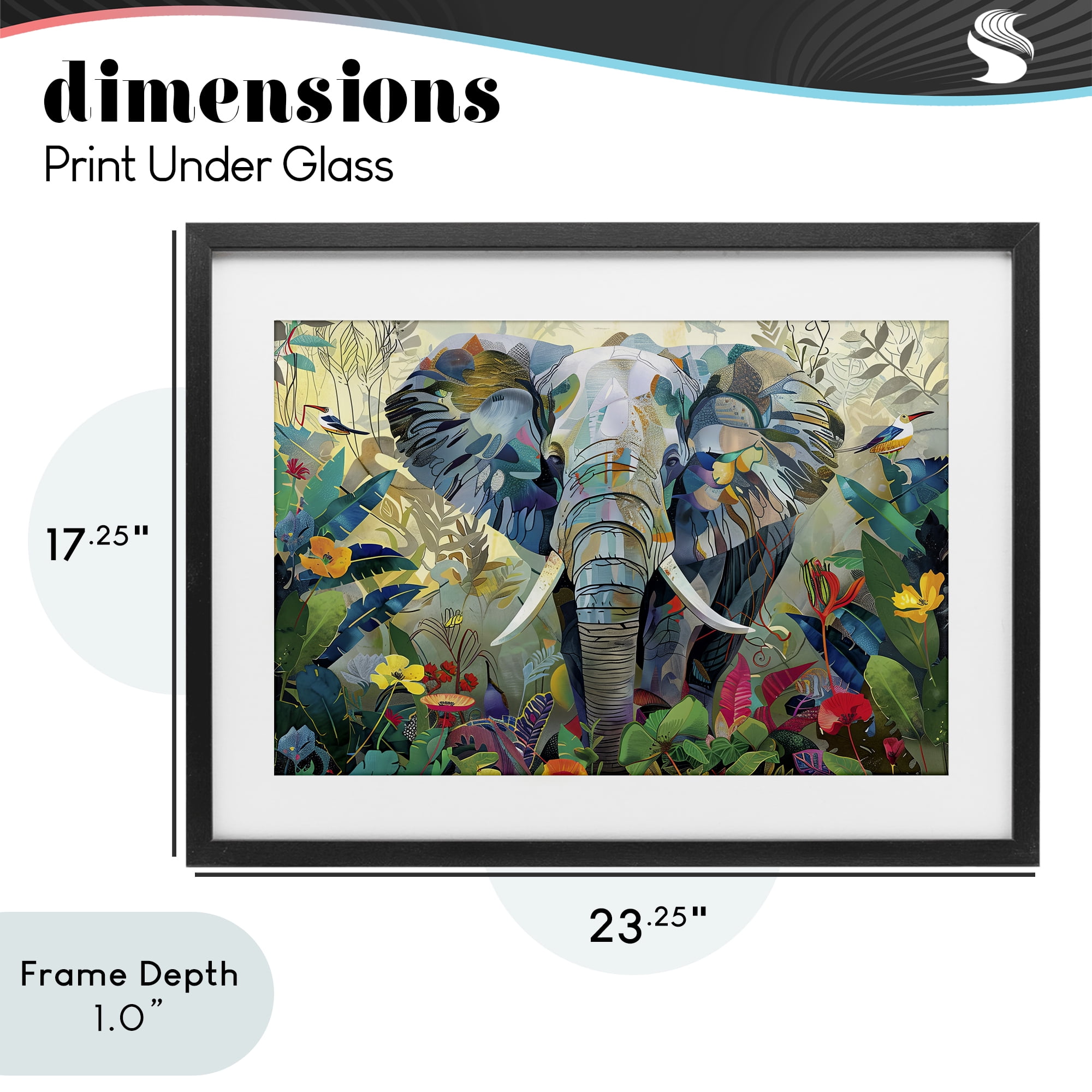 Stupell Industries Elephant's Realm in Tropical Bloom Black Framed Print Under Glass, design by Lazar Studio