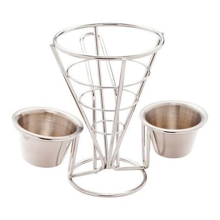 

Silver Stainless Steel Singolo Cone Stand - 2 Sauce Holders - 4 x 4 x 5 1/2 - 1 count box