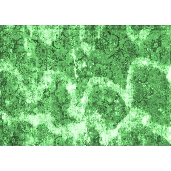 Ahgly Company Indoor Rectangle Abstract Emerald Green Modern Area Rugs, 2' x 4'
