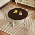 thumbnail image 6 of Vintage Round Coffee Table with Storage in 30.3" for Living Room,Mid Century Modern Cocktail Table with Sliding Door, Slatted Design Accent,Beige, 6 of 8