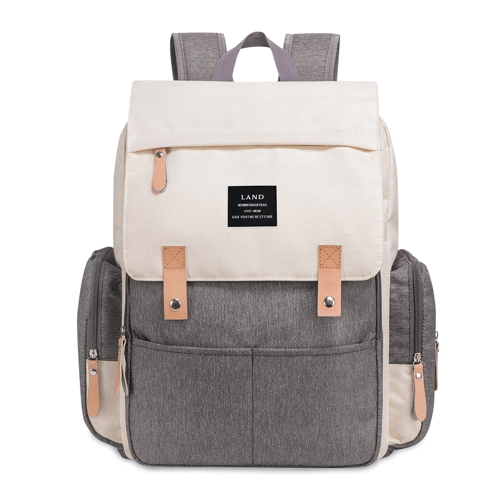 Baby Diaper Backpack - Large Capacity Water-Resistant Nappy Bag with Insulated Pockets, Stroller Straps and Changing Pad, Travel Backpack&Outdoor Bag (Beige)