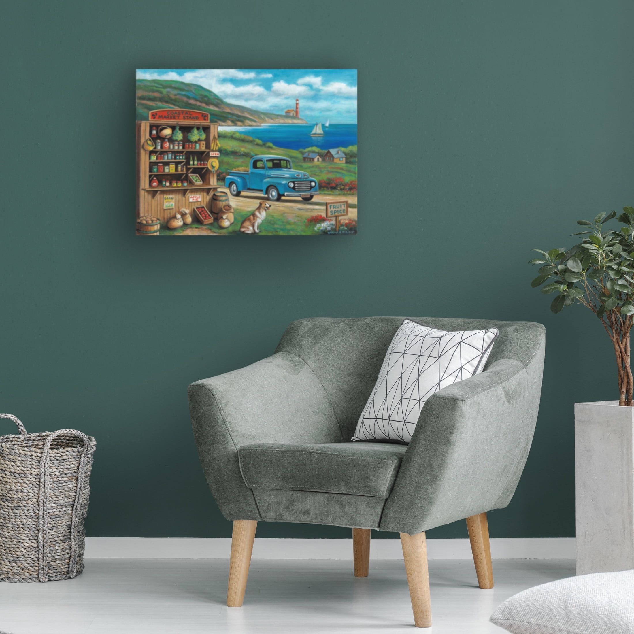 Canvas Wall Art - John Zaccheo 'Coastal Market Stand' Wall Art for Living Room, Bedroom, or Office Décor by Trademark Fine Art - 32 x 24 Inches