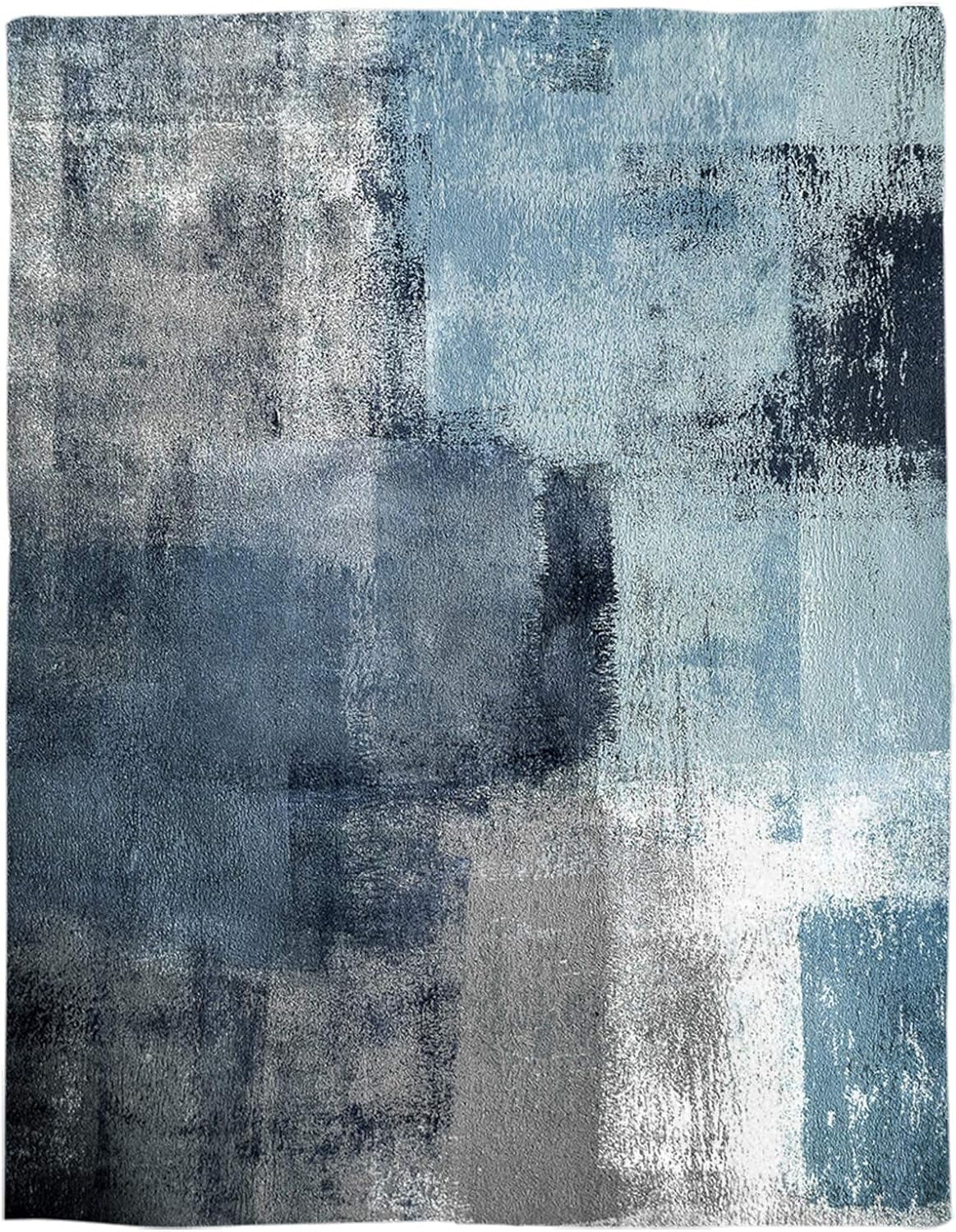 Flannel Blanket Abstract Paint Art Graffiti Lattice Super Soft Breathable Throw Blankets Blue and Gray Warm Cozy Bedspread Decorative for Home Sofa Couch Chair Living Bedroom All Seasons Use 60x80inch