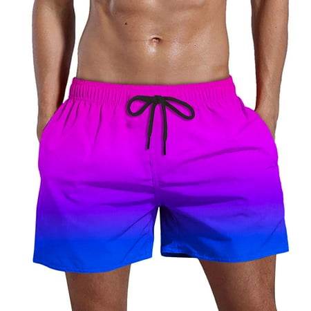 

Men Gradient Shorts With Pockets Casual Fashion Elastic Waist Beach Pants Purple S