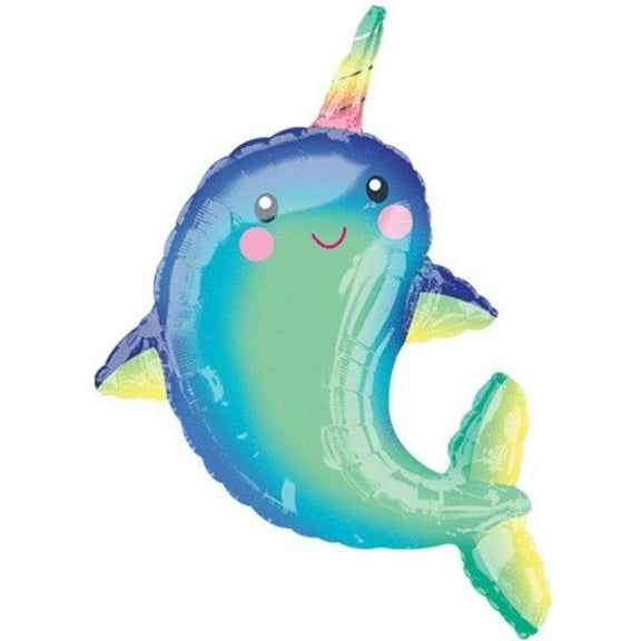 39 inch Anagram Happy Narwhal Foil Mylar Balloon - Packaged - Qty 1 - Party Supplies Decorations