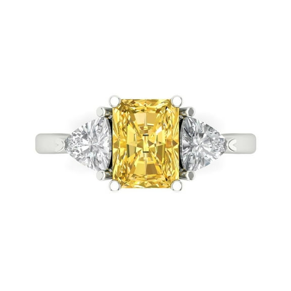 Clara Pucci 14K White Gold 2.82ct Yellow Three-Stone Ring for Women