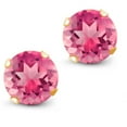 thumbnail image 3 of Gem Stone King 3.30 Ct Round 7mm Pink Mystic Topaz 18K Yellow Gold Plated Silver Stud Earrings for Women Men, 3 of 5