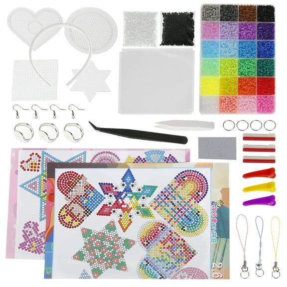 24 Colors 2.6mm Fuse Bead Set 15000-16000Pcs Art Crafting Melting Beads Puzzle Magic DIY Art Craft Toys Refill Beads with Storage Case Pegboards Patterns Tweezers Ironing Paper for Making DIY Art and