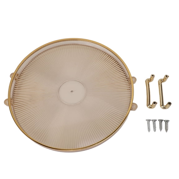 Round Serving Tray with Gold Handles, Elegant Amber Display Platter for Entertaining