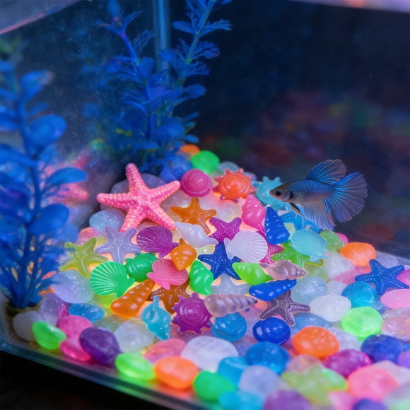 Sable d'Aquarium Phosphorescent Gravier Fluorescent Décoration d'Aquarium Pierres Lumineuses Lueur Nocturne Décor d'Aquascape pour Aquarium Vase pour Plantes Maison Accent de Scène sous-Marine