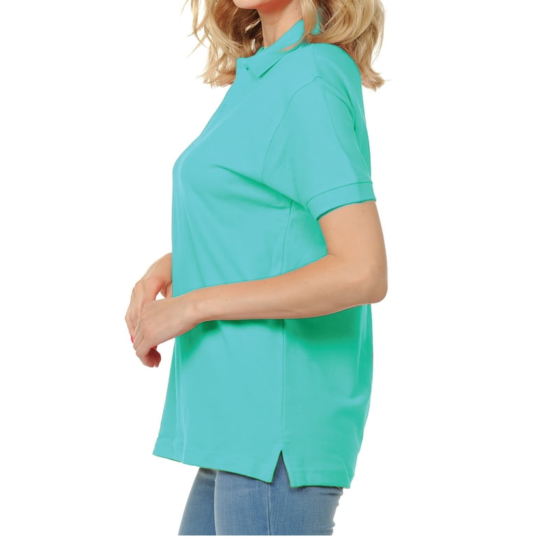 Basico Mint Green Polo Collared Shirts For Women 100 Cotton Short Sleeve Golf Polo Shirts For Women and Juniors