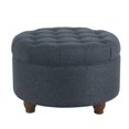 thumbnail image 1 of HomePop Large Button Tufted Round Storage Ottoman, Navy, 1 of 10