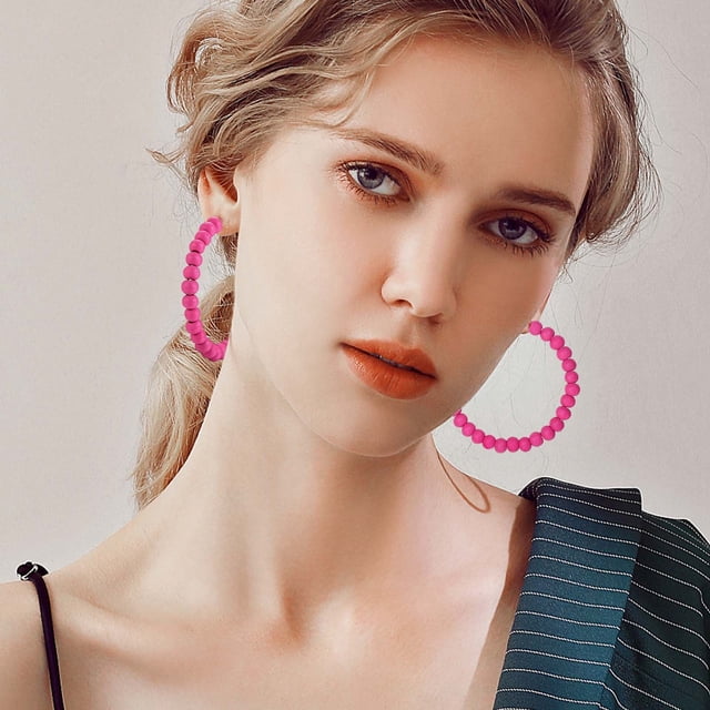 Boucles d'Oreilles Dormeuse pour Femmes Rose Rouge Géométrique Style Polyvalent Boucles d'Oreilles d'Été pour Femmes