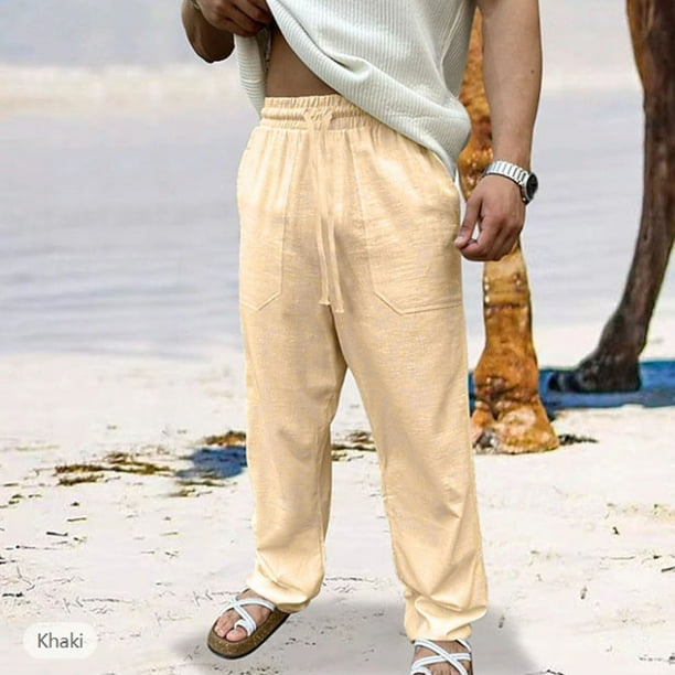 Pantalones largos para hombre, moda casual, con bolsillos, cintura elástica, cordón ajustable, pantalones largos rectos de poliéster para hombre.