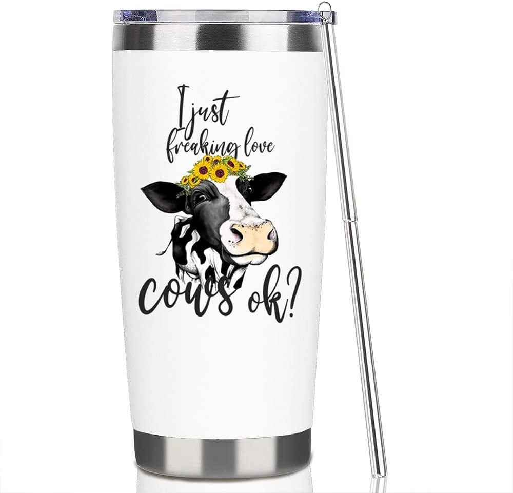 Cow Gifts For Women Cow Print Tumbler 20oz Skinny Travel Cup Cow Gifts For Cow Lovers Cow Gifts