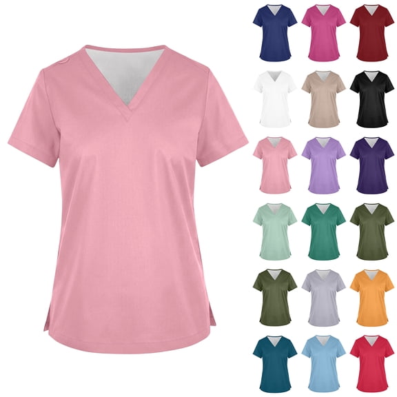 Hearthz Womens Scrub Tops V Neck Short Sleeve Women’s Nurse Uniforms with Pocket Dark Purple Scrubs Top