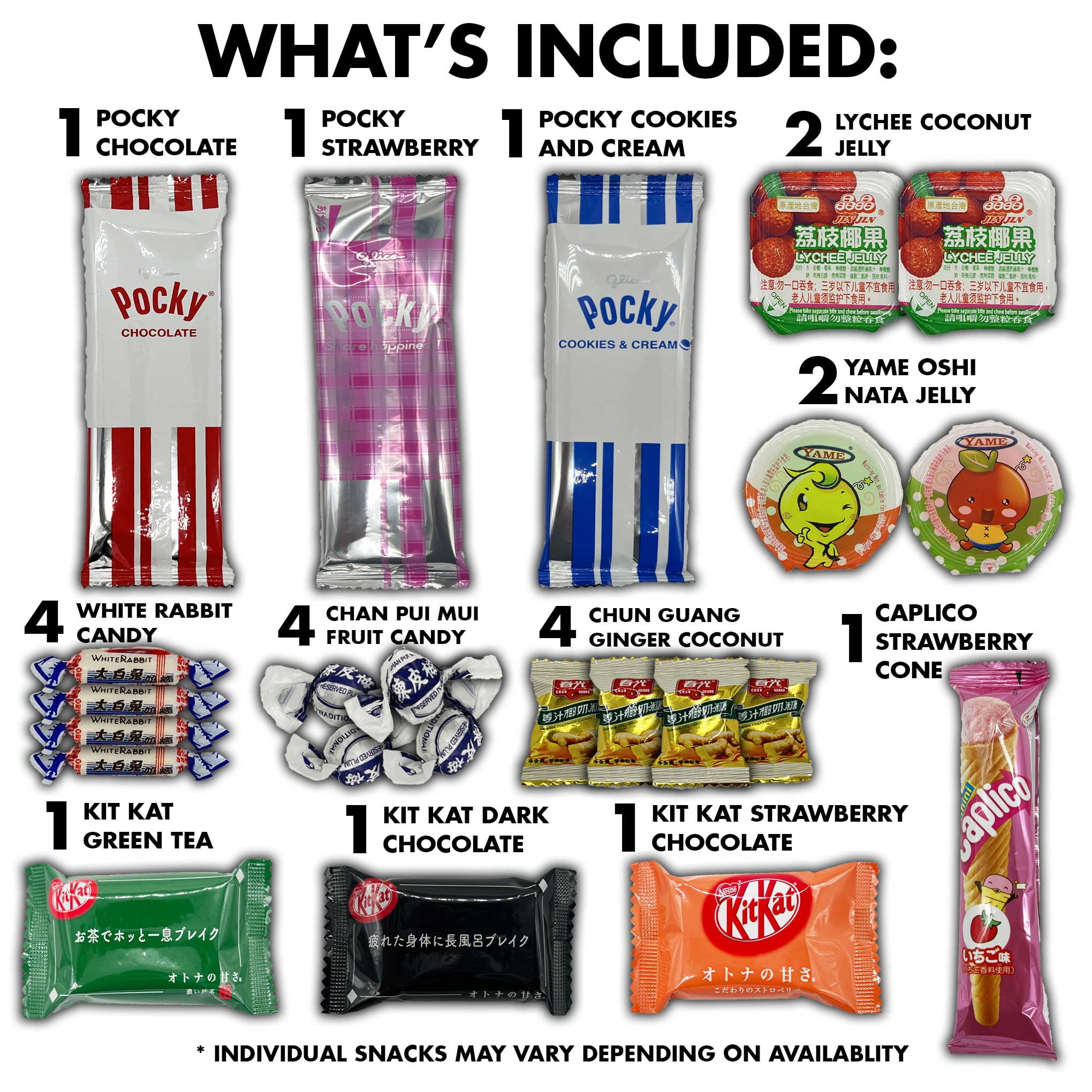 Fun Flavors Box Asian Snacks Box  100 Count Variety Pack Exotic Candy Care Package Snack Gift