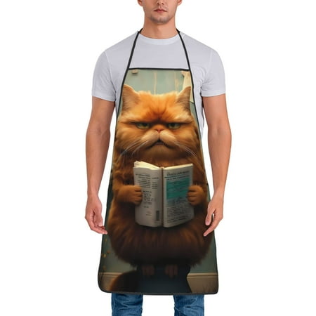 

Gaeub Grumpy Cat Reading Book Print Apron for Men and Women Waterproof Apron for Cooking Dishwashing Lab Butcher Dog Grooming