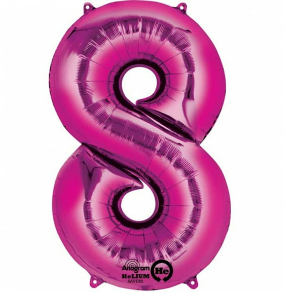 Giant Bright Pink Number 8 Foil Balloon 34"