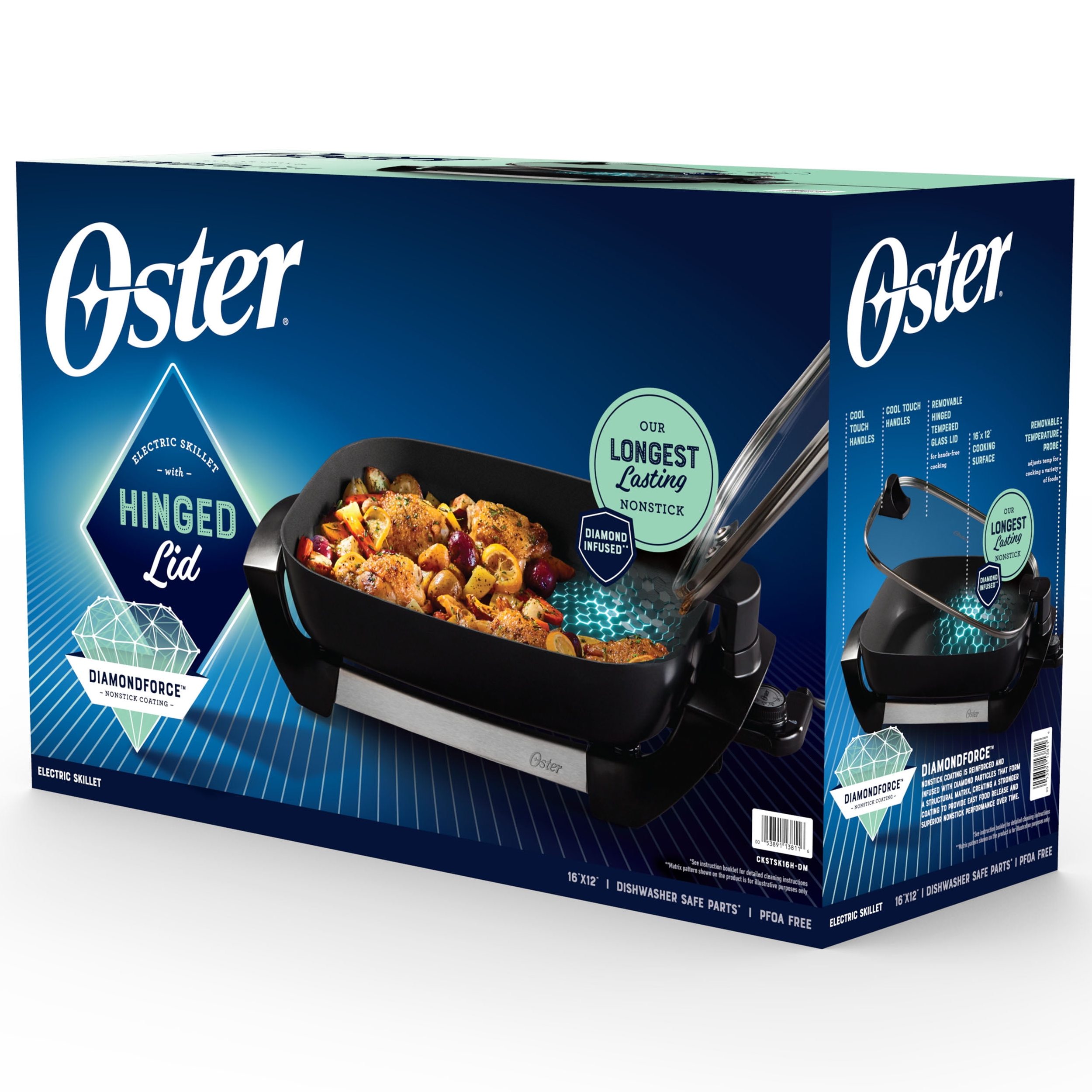 Oster DiamondForce 12-in x 16-in Nonstick Electric Skillet with Hinged Lid, Black - image 4 of 11