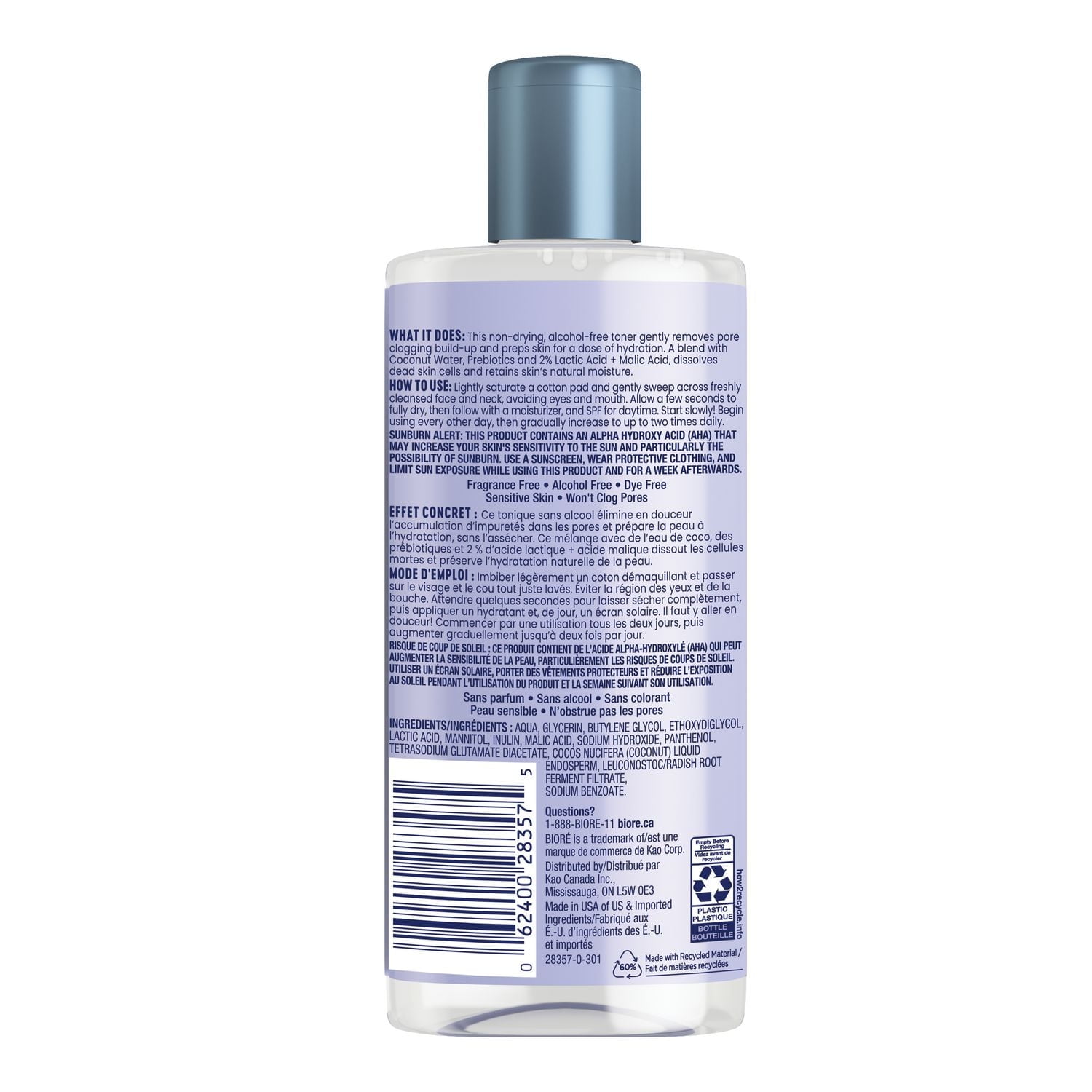 Bioré Hydrate & Glow Toner, with Coconut Water, Prebiotics & Lactic Acid, for Dry, Sensitive Skin, 235 mL