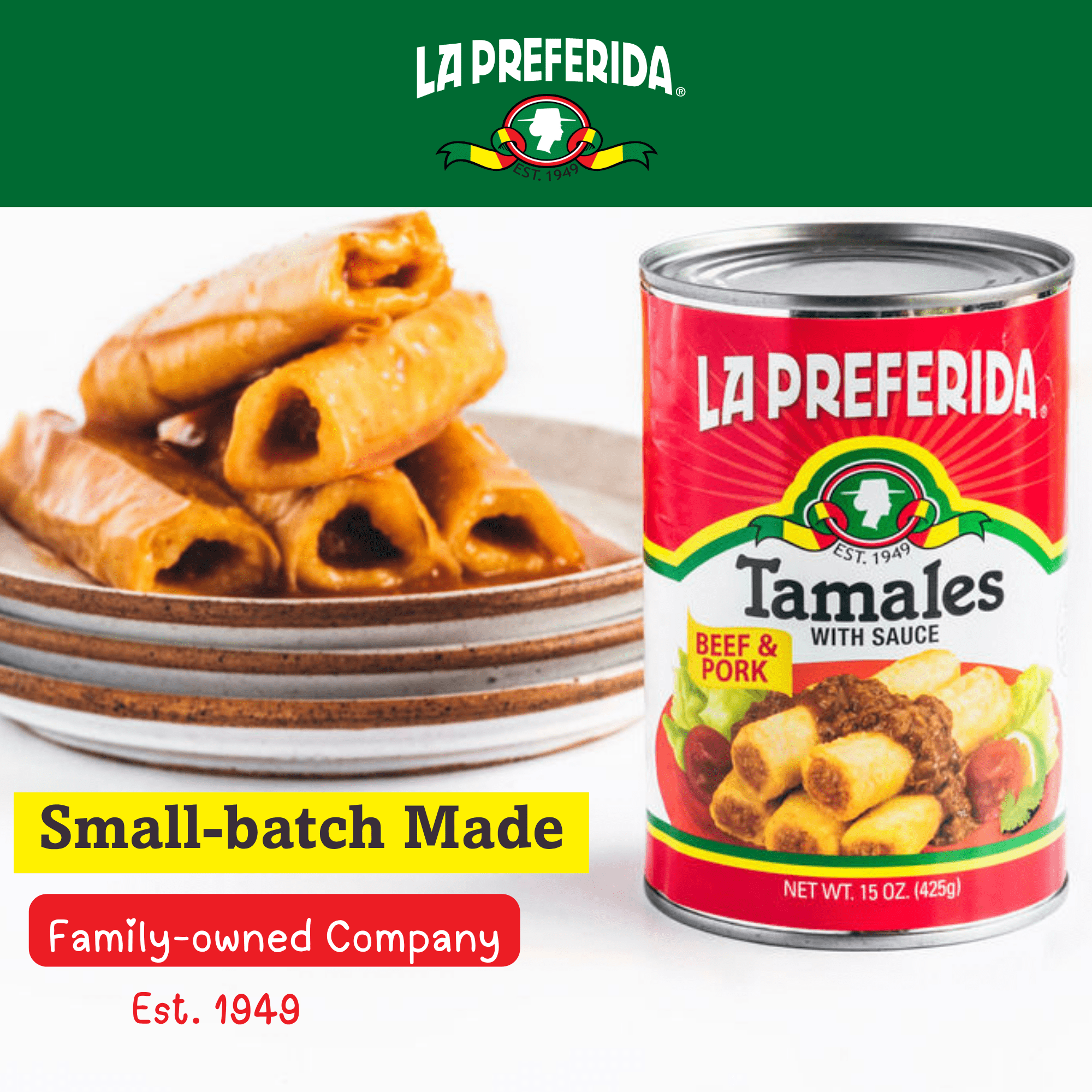 (3 pack) La Preferida Beef & Pork Tamales (in Savory Tomato Sauce)