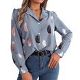thumbnail image 1 of Blusa de Larga para Mujer, Informal, Elegante, con Estampado de Solapa, Corte Holgado, para Oficina. Azul XL, 1 of 10