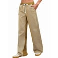 thumbnail image 2 of Pantalones de Rayas de Tiro Bajo para Mujer, Vaqueros Bohemios de Pierna con Cordón Ajustable, Tendencia 2025 Amarillo L, 2 of 9