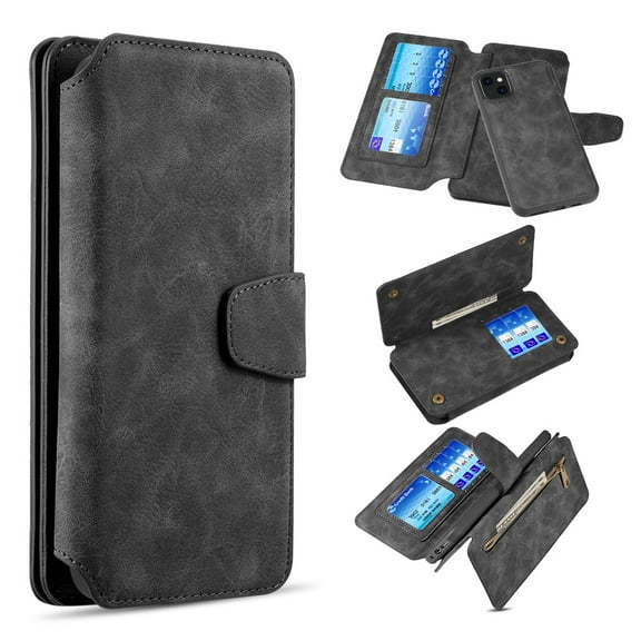 Xpm Case for Apple iPhone 13 Pro (6.1") Wallet Case Magnetic Detachable Zipper Pocket PU Leather Flip Pouch with 7 Credit Card Slots Holder Cover - Black