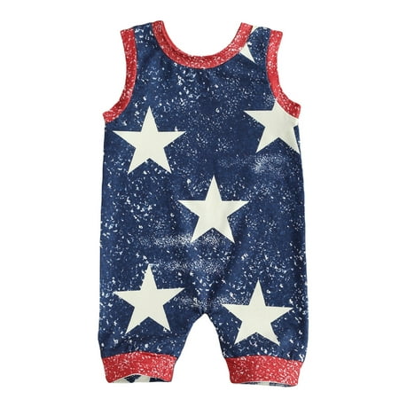

One Opening Baby Girl Boy Romper American Flag Jumpsuit Outfit Clothes