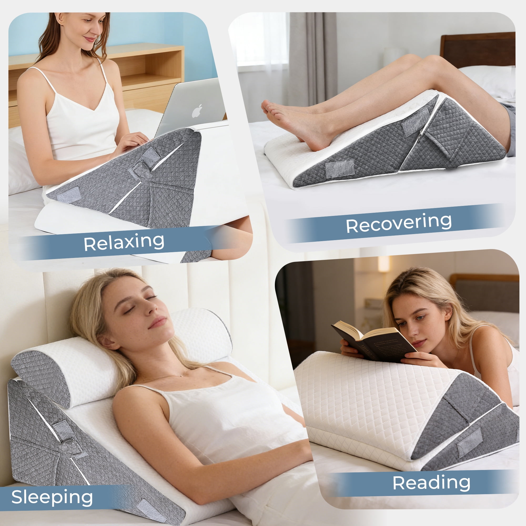 Riousery Wedge Pillow Set for Sleeping, 3-Piece Adjustable Memory Foam Support for Back, Legs and Knees, Removable Washable Covers