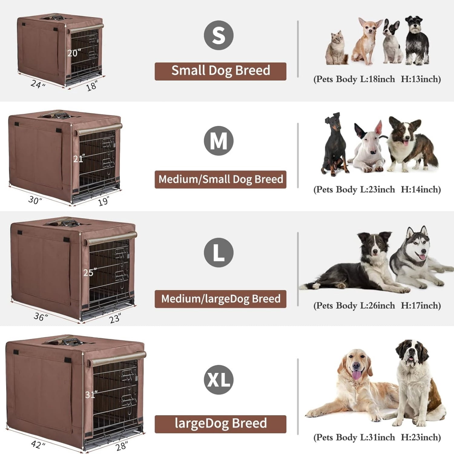 Dog Crates for Small Size Dogs Indoor Double Door Dog Kennels & Houses for Puppy and Cats, Collapsible Metal Contour Dog Cages (Brown, 24.0" L x 18.0" W x 20.0" H)