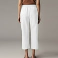 thumbnail image 4 of Petite Capris for Women with Pockets Below Knee Summer Casual Cotton Linen Pants Straight Leg Vacation Beach Crop Pant with Pockets White S, 4 of 7