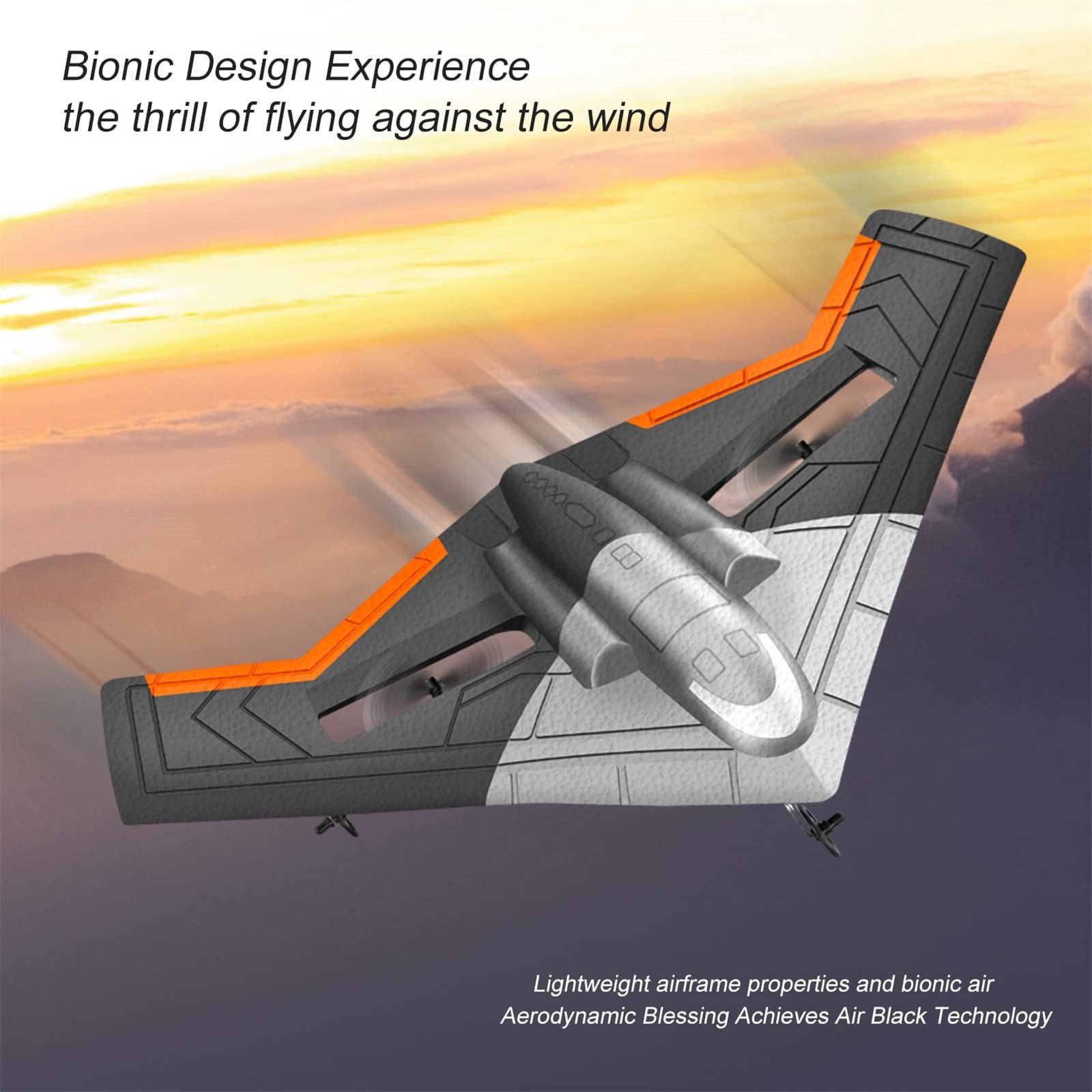 Remote Control Foam Glider Plane, RC Aircraft Toy with LED Light Stabilization, Anti-Fall Drone for Outdoor Flying - Orange (Battery Not Included)