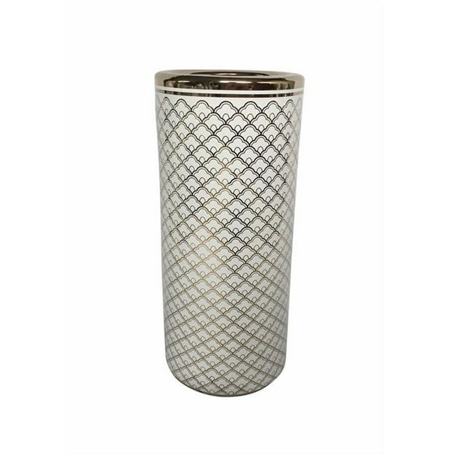 Benzara BM160575 Élégant Parapluie Décoratif Rond Stand&44; Blanc & Or